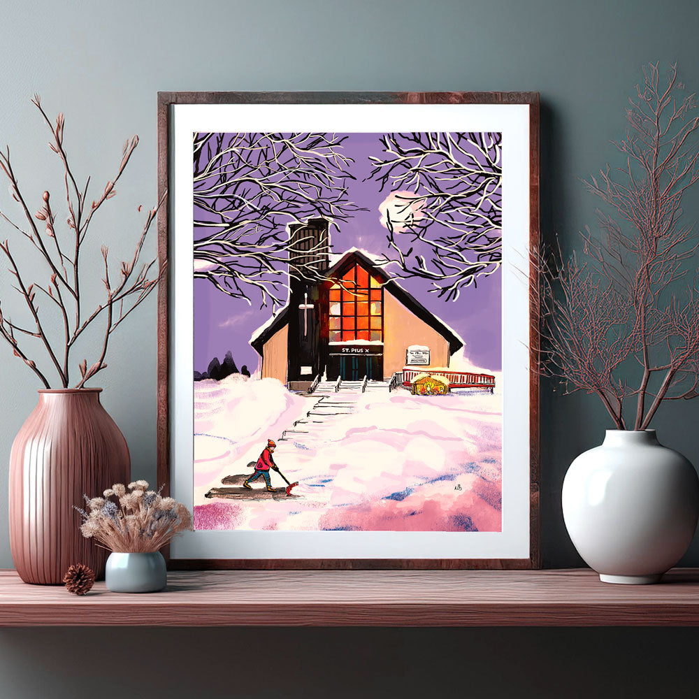 Digital Art Print "Shovelling the Church Steps" by Nathan Gowsell Creative frame and displayed in home.