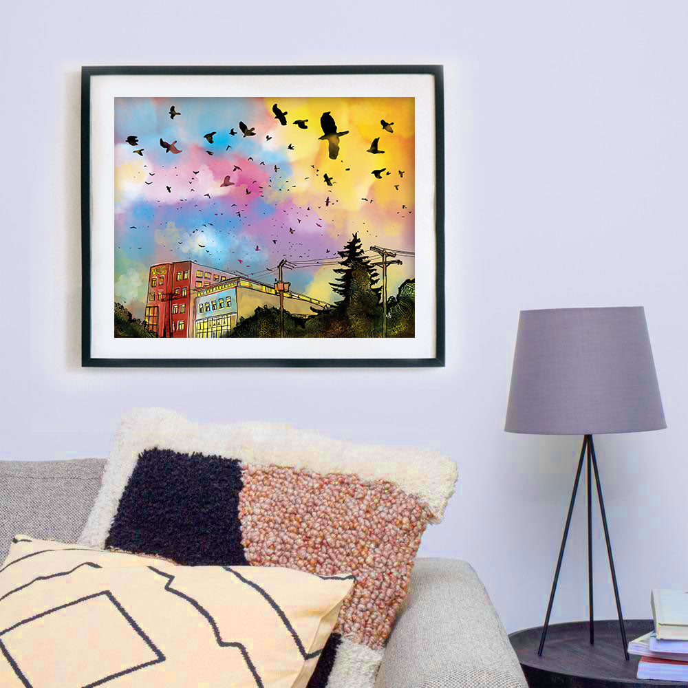 China Creek Crows digital art frame and hung on living room wall